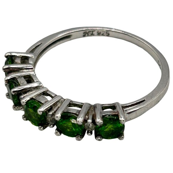 Chromium Diopside with White Topaz Rhodium Plated Sterling Silver Ring - Size 9 - Picture 2 of 6